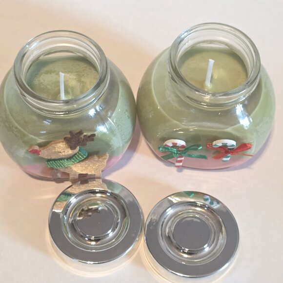IKEA Glass Storage Jars Christmas Candles in Red & Green Candy Canes & Reindeer - Picture 4 of 4
